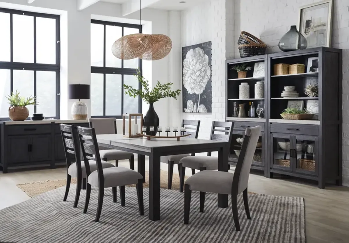 Aspen Valley Stone Top Dining Table , 4 Chairs & 2 Upholstered Chairs in Ravenwood Black