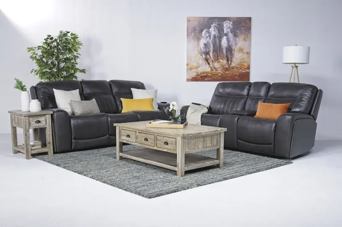 Banks 3 Power Sofa & Console Loveseat in Charcoal Leather