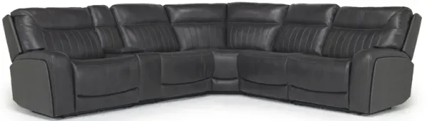Banks 6 Piece 3 Power Sectional in Chesapeake Charcoal Leather