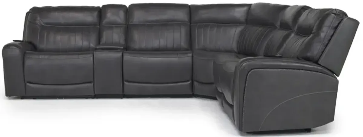 Banks 6 Piece 3 Power Sectional w/ 3 Power Armless Recliner in Chesapeake Charcoal