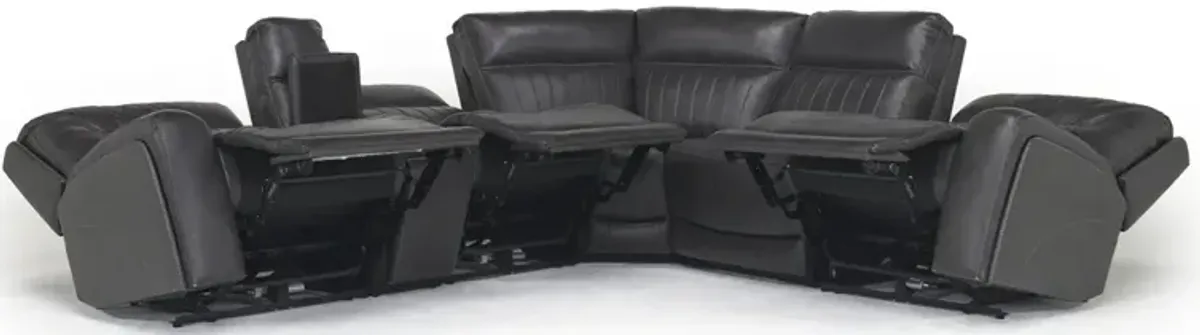 Banks 6 Piece 3 Power Sectional w/ 3 Power Armless Recliner in Chesapeake Charcoal Leather