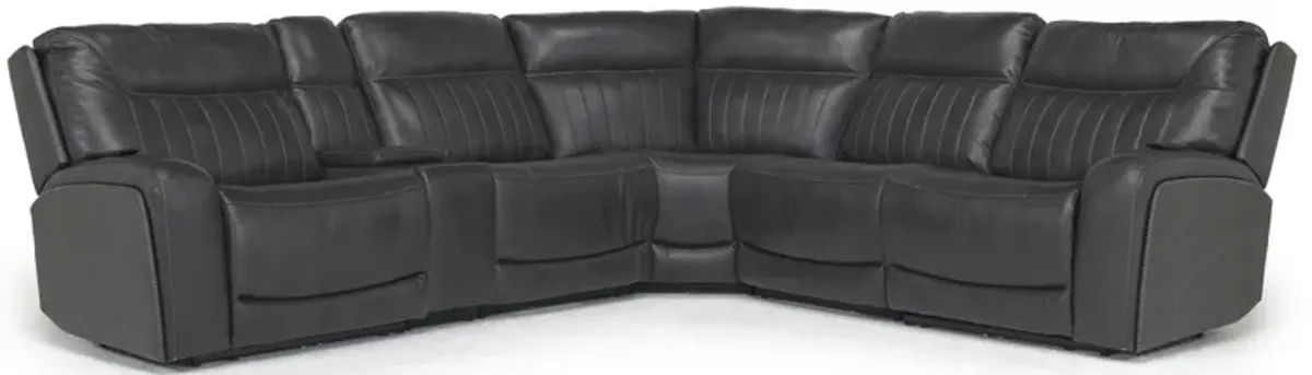 Banks 6 Piece 3 Power Sectional w/ 3 Power Armless Recliner in Chesapeake Charcoal