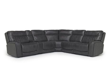 Banks 6 Piece 3 Power Sectional w/ 3 Power Armless Recliner in Chesapeake Charcoal