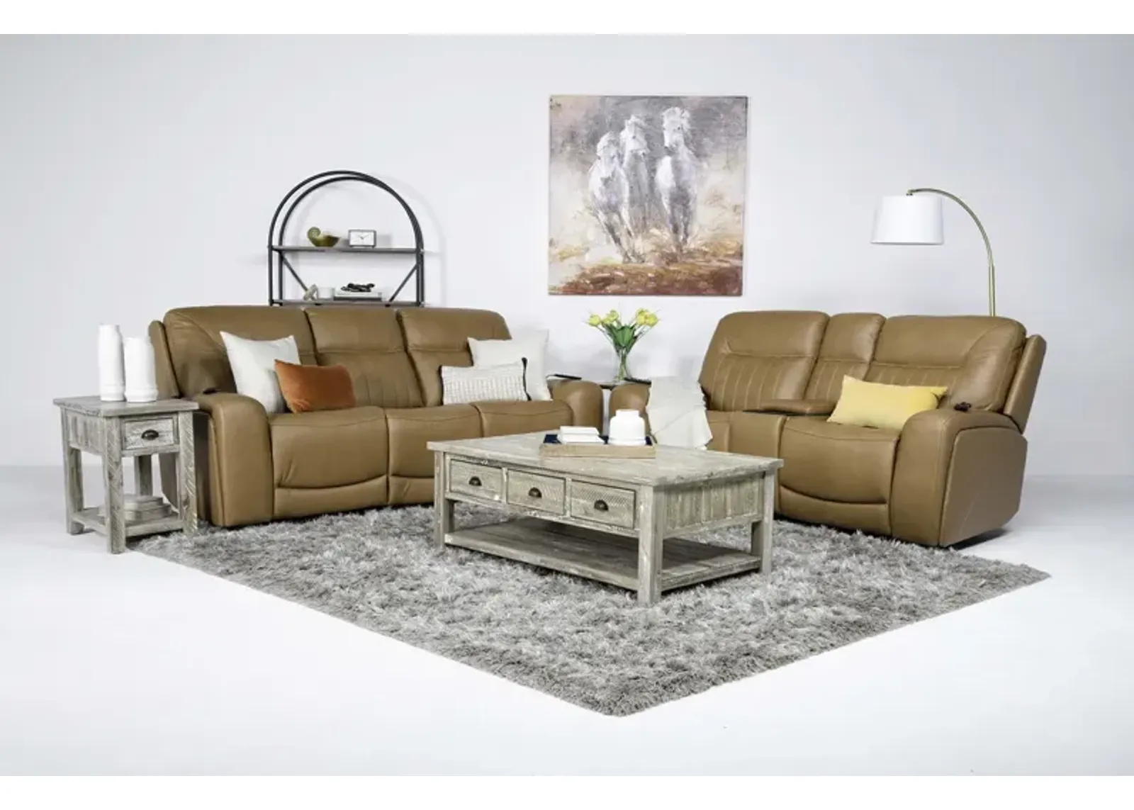 Banks 3 Power Sofa & Console Loveseat in Aline Butternut