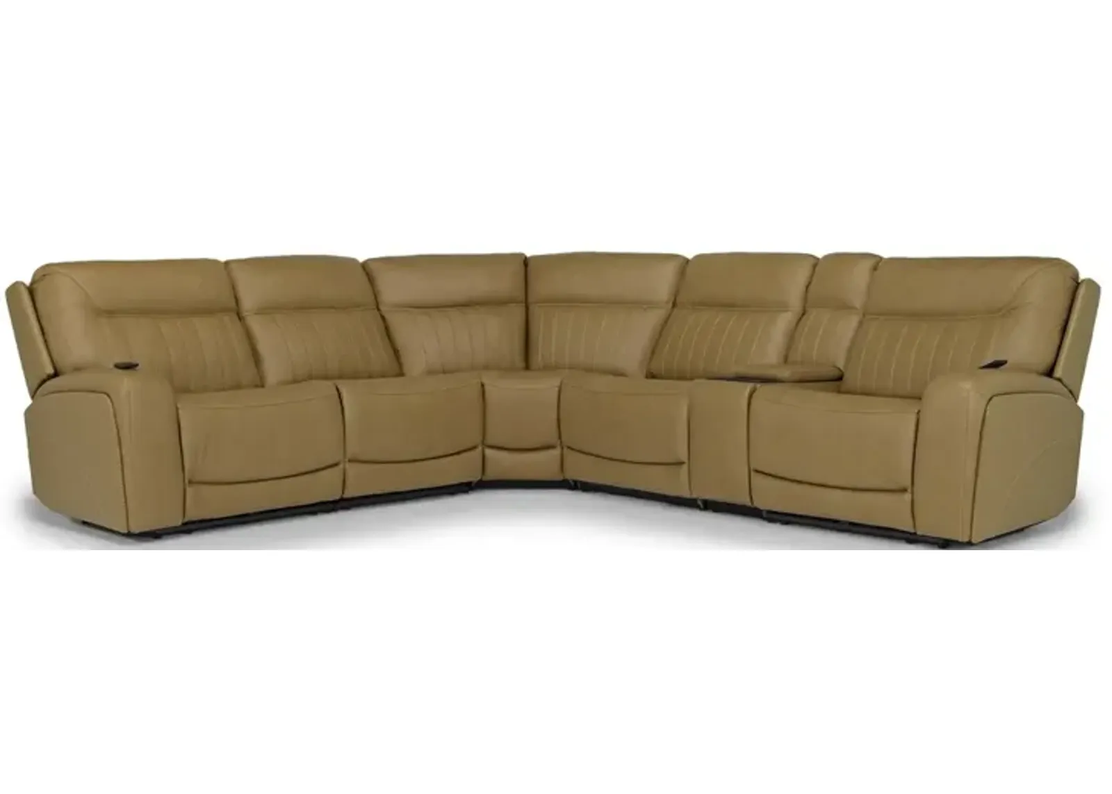 Banks 6 Piece 3 Power Sectional w/ 3 Power Armless Recliner in Aline Butternut