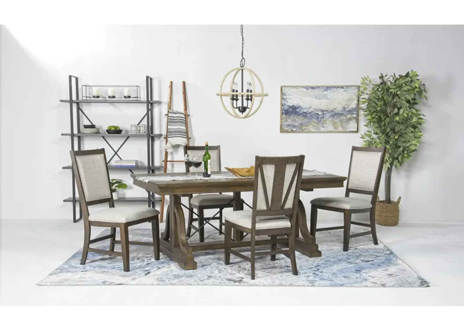 Bay Creek Extendable Dining Table & 4 Upholstered V-Back Chairs in Toasted Nutmeg