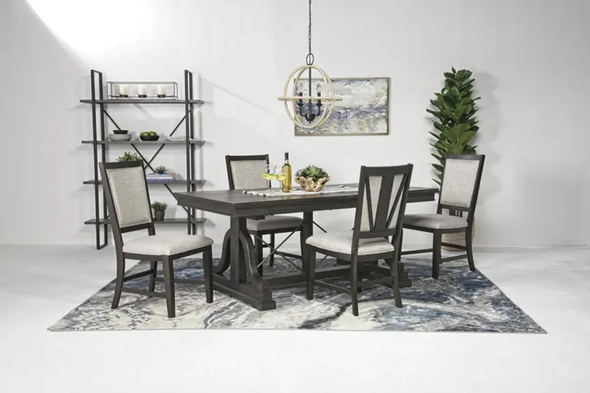 Bay Creek Extendable Dining Table & 4 Upholstered V-Back Chairs in Graphite