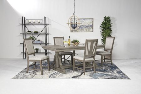 Bay Creek Extendable Dining Table & 4 Upholstered V-Back Chairs in Light Gray