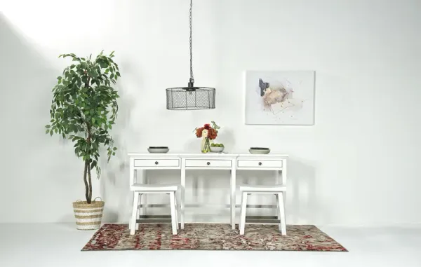 Bay Creek Sofa Bar Table w/ Stools in Chalk White