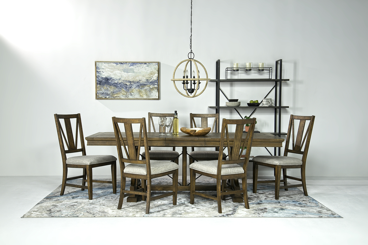 Bay Creek Extendable Dining Table & 6 V-Back Chairs in Toasted Nutmeg