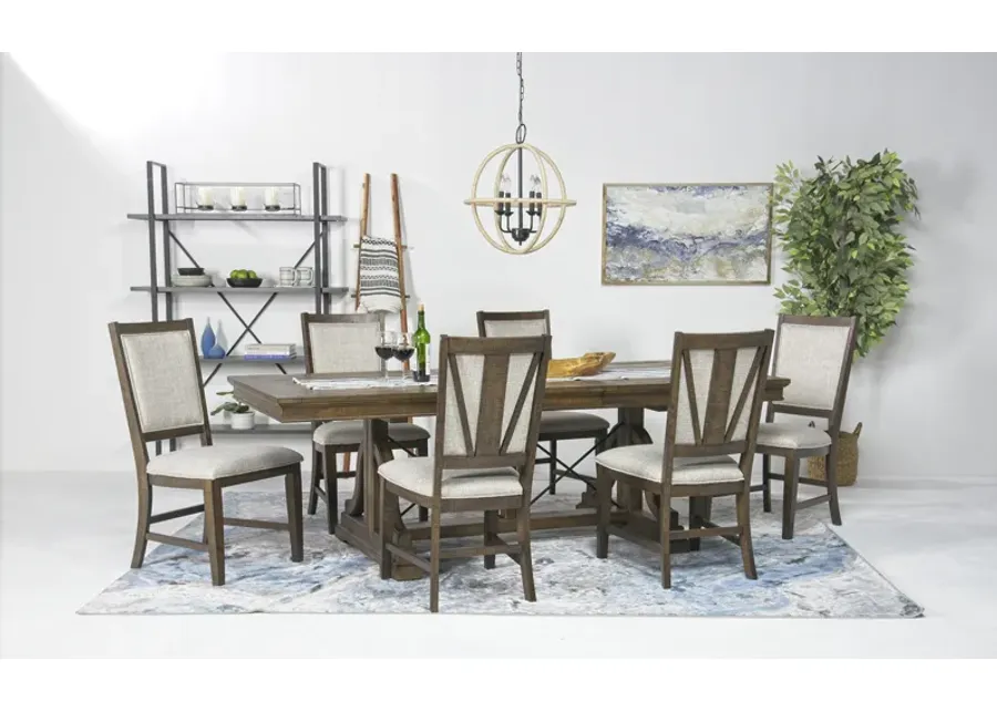 Bay Creek Extendable Dining Table & 6 Upholstered V-Back Chairs in Toasted Nutmeg