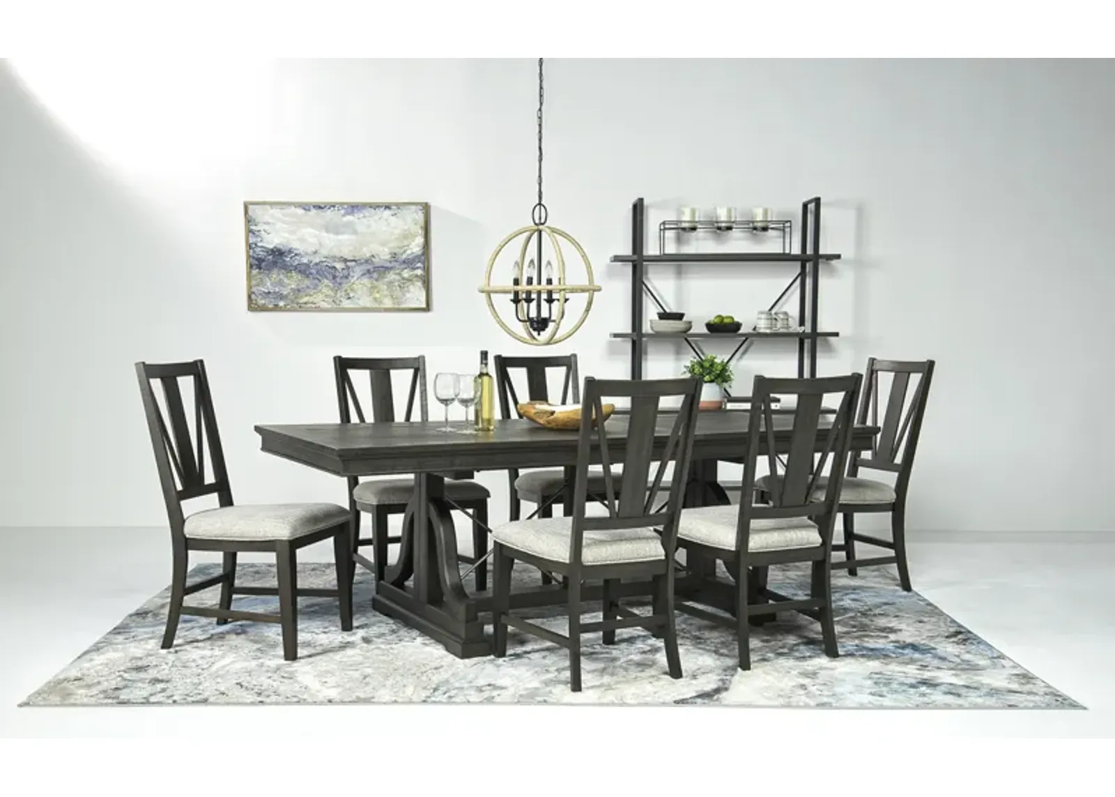 Bay Creek Extendable Dining Table & 6 V-Back Chairs in Graphite