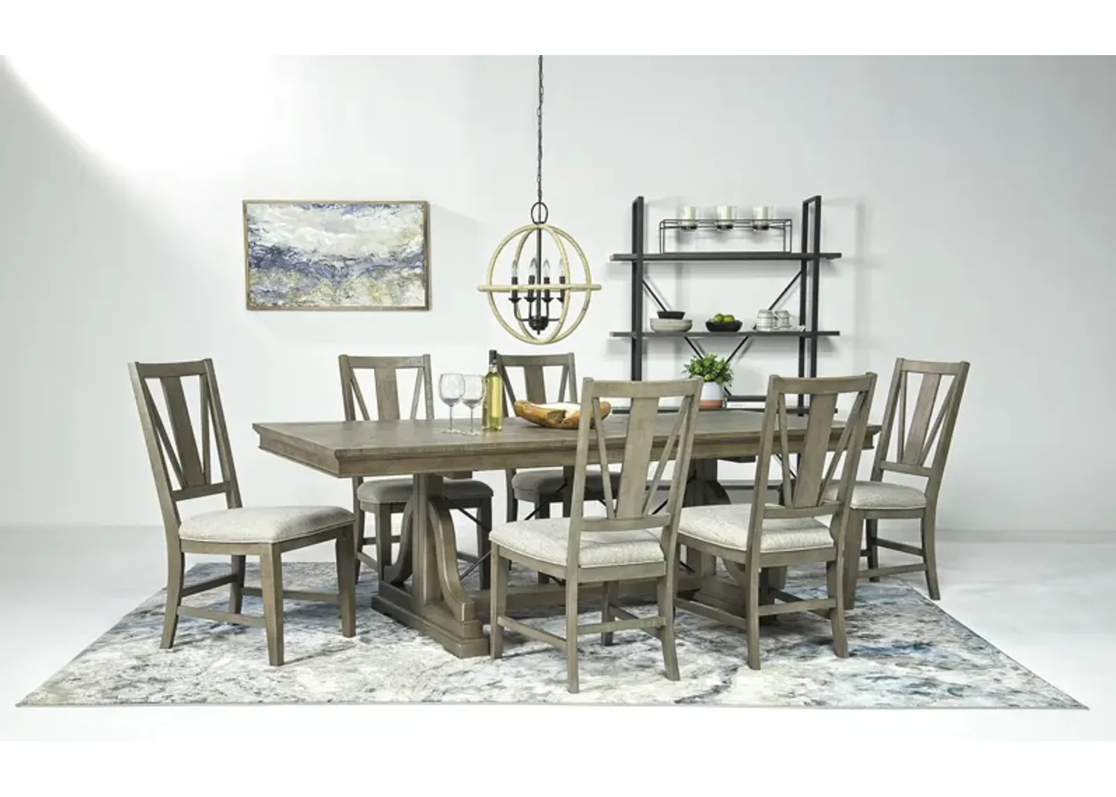 Bay Creek Extendable Dining Table & 6 V-Back Chairs in Light Gray