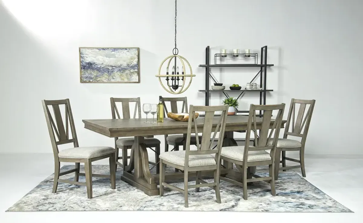 Bay Creek Extendable Dining Table & 6 V-Back Chairs in Light Gray