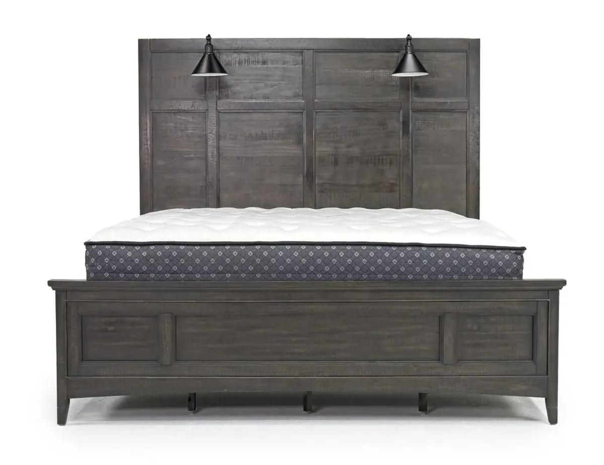 Bay Creek Panel Bed w/ Lights, Dresser, Mirror & Nightstand in Graphite, CA King