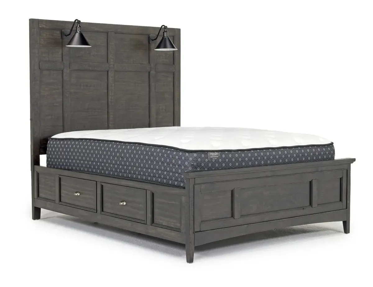 Bay Creek Panel Bed w/ Storage & Lights, Dresser, Mirror & Nightstand in Graphite, Queen