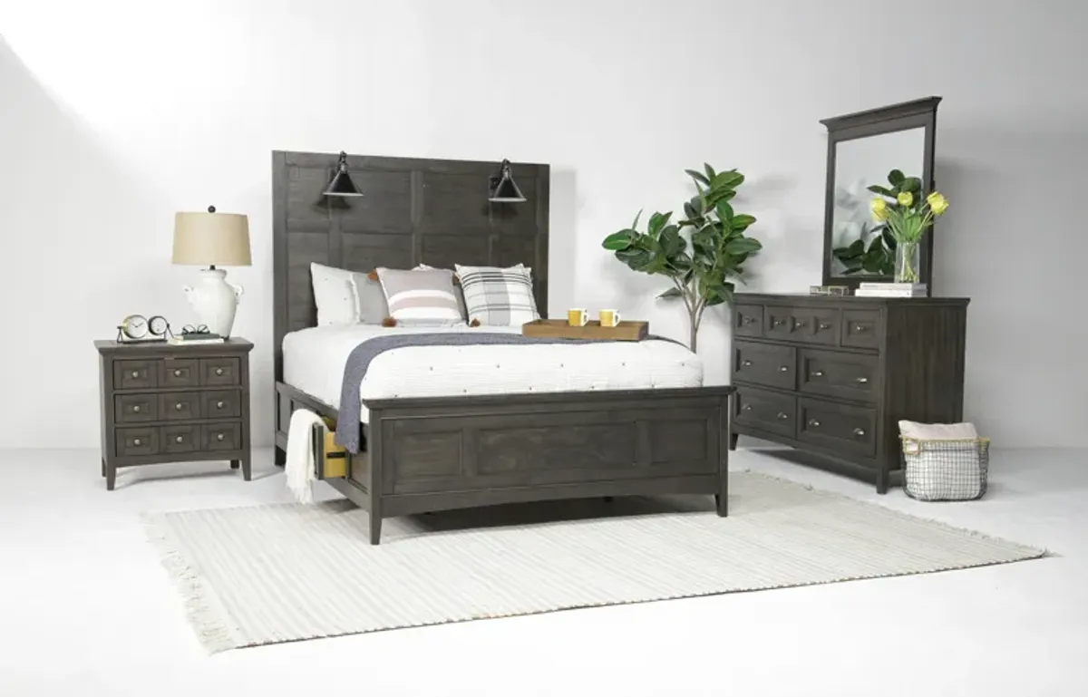 Bay Creek Panel Bed w/ Storage & Lights, Dresser, Mirror & Nightstand in Graphite, Queen