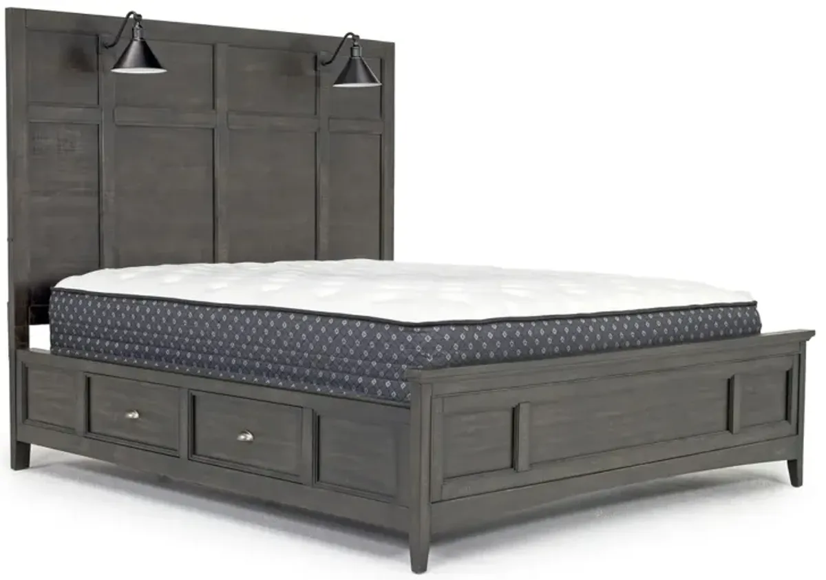 Bay Creek Panel Bed w/ Storage & Lights, Dresser, Mirror & Nightstand in Graphite, Eastern King