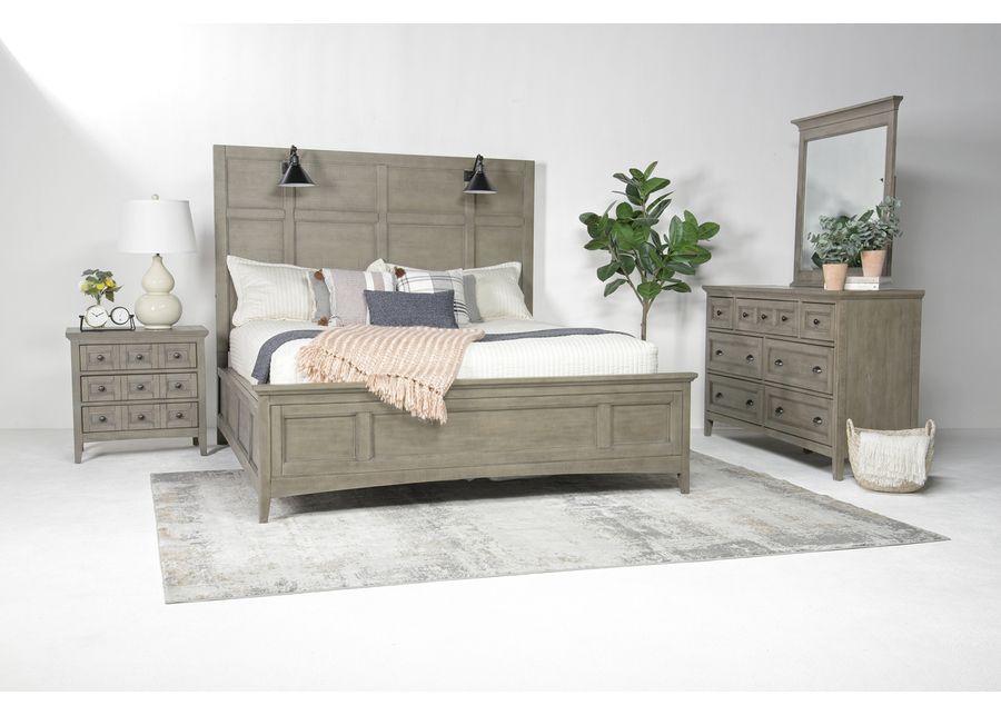 Bay Creek Panel Bed w/ Lights, Dresser, Mirror & Nightstand in Light Gray, Eastern King