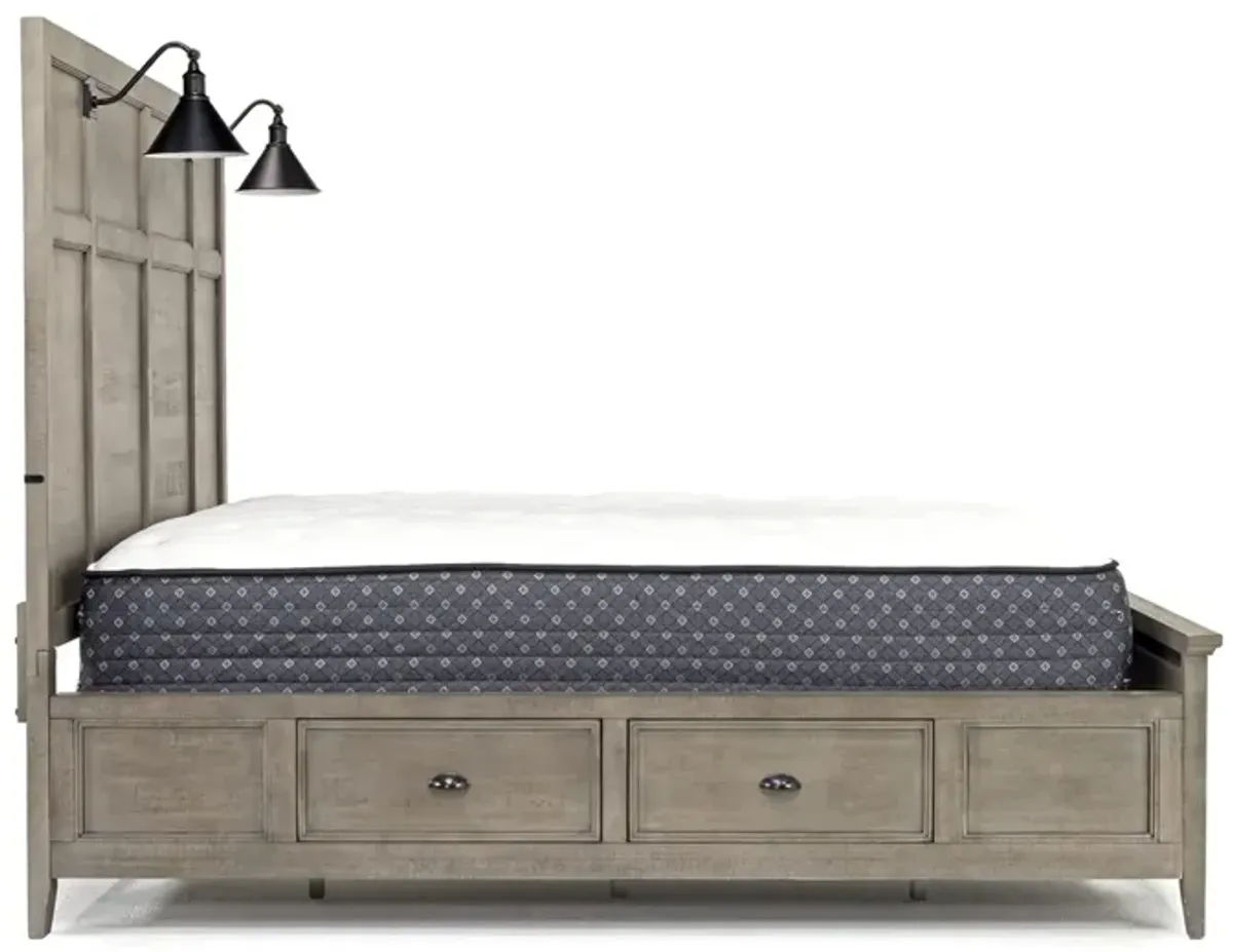 Bay Creek Panel Bed w/ Storage & Lights in Light Gray, Queen