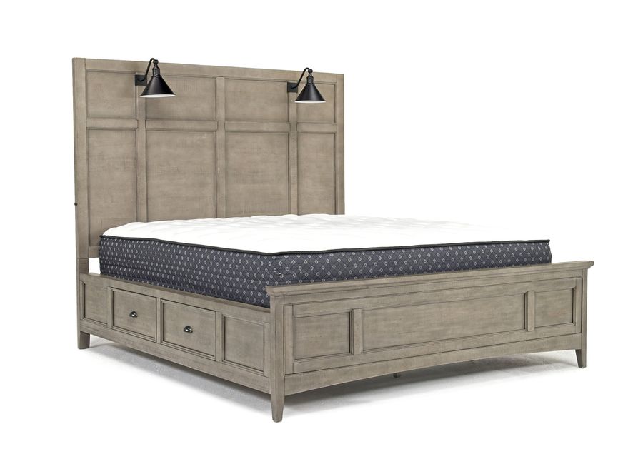 Bay Creek Panel Bed w/ Storage & Lights in Light Gray, Queen