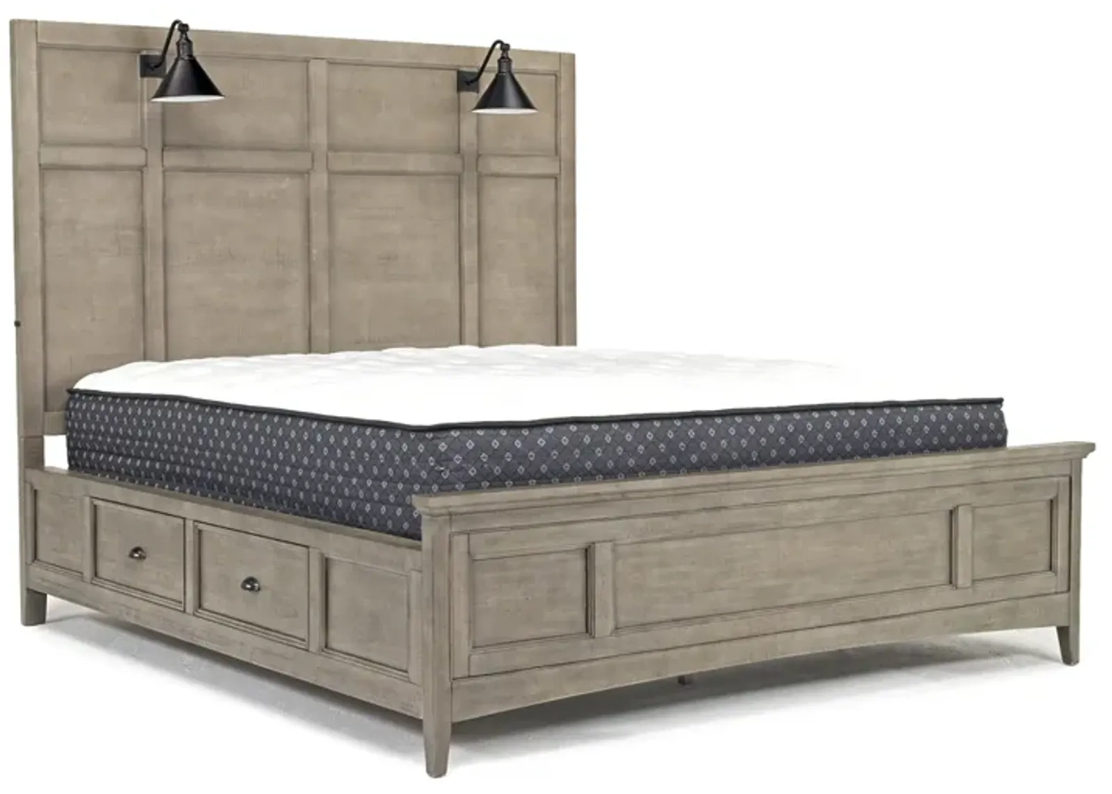 Bay Creek Panel Bed w/ Storage & Lights in Light Gray, Queen