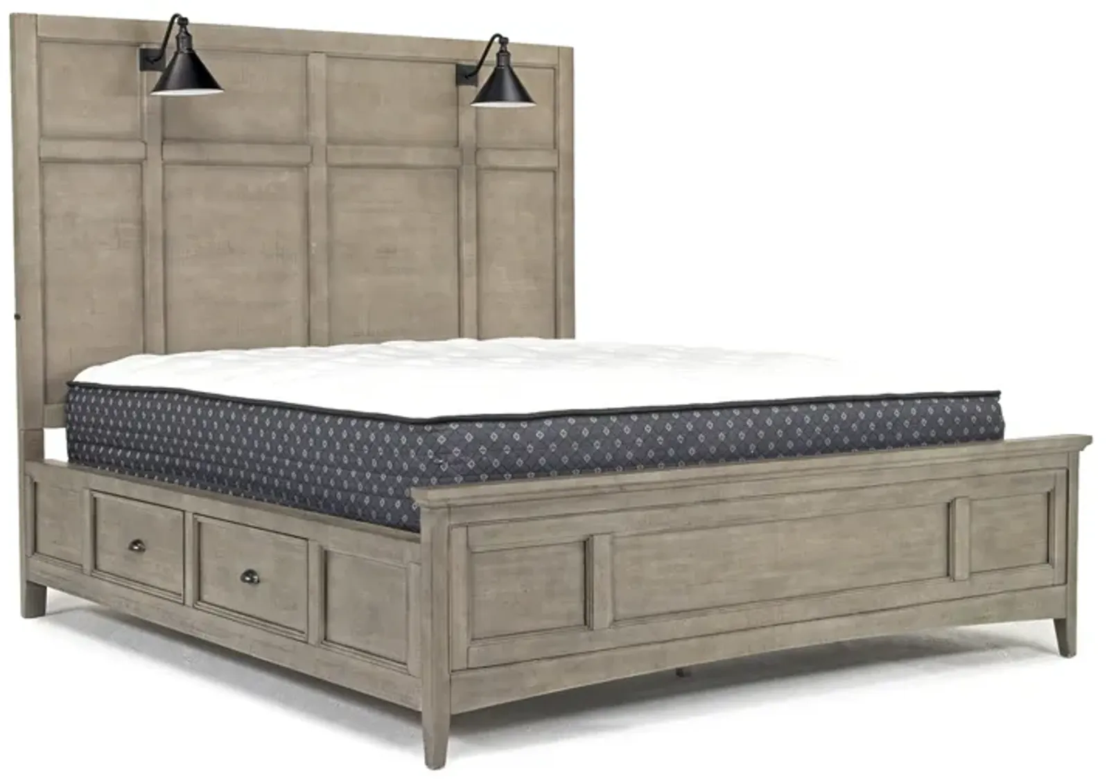 Bay Creek Panel Bed w/ Storage & Lights in Light Gray, Queen