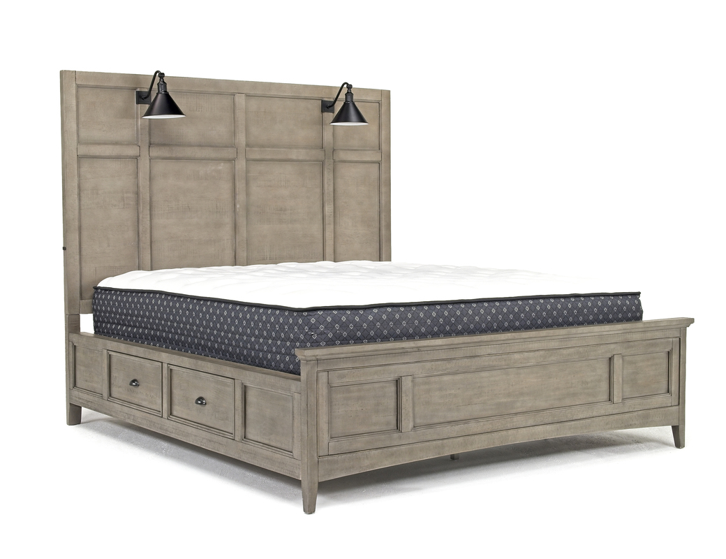 Bay Creek Panel Bed w/ Storage & Lights in Light Gray, Queen