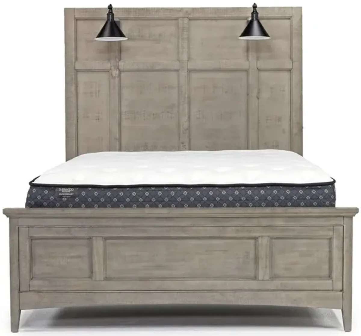 Bay Creek Panel Bed w/ Storage & Lights, Dresser, Mirror & Nightstand in Light Gray, Queen