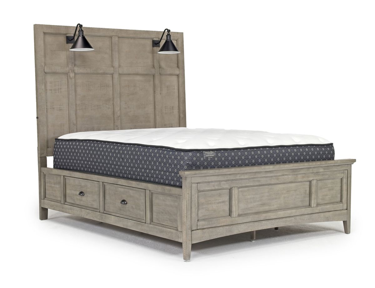 Bay Creek Panel Bed w/ Storage & Lights in Light Gray, CA King