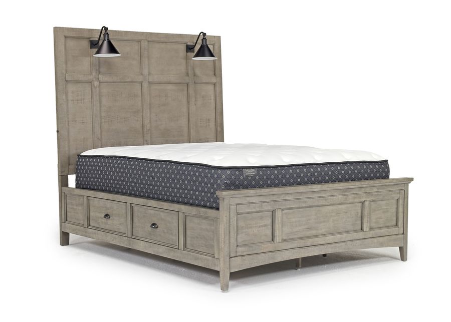 Bay Creek Panel Bed w/ Storage & Lights in Light Gray, Eastern King