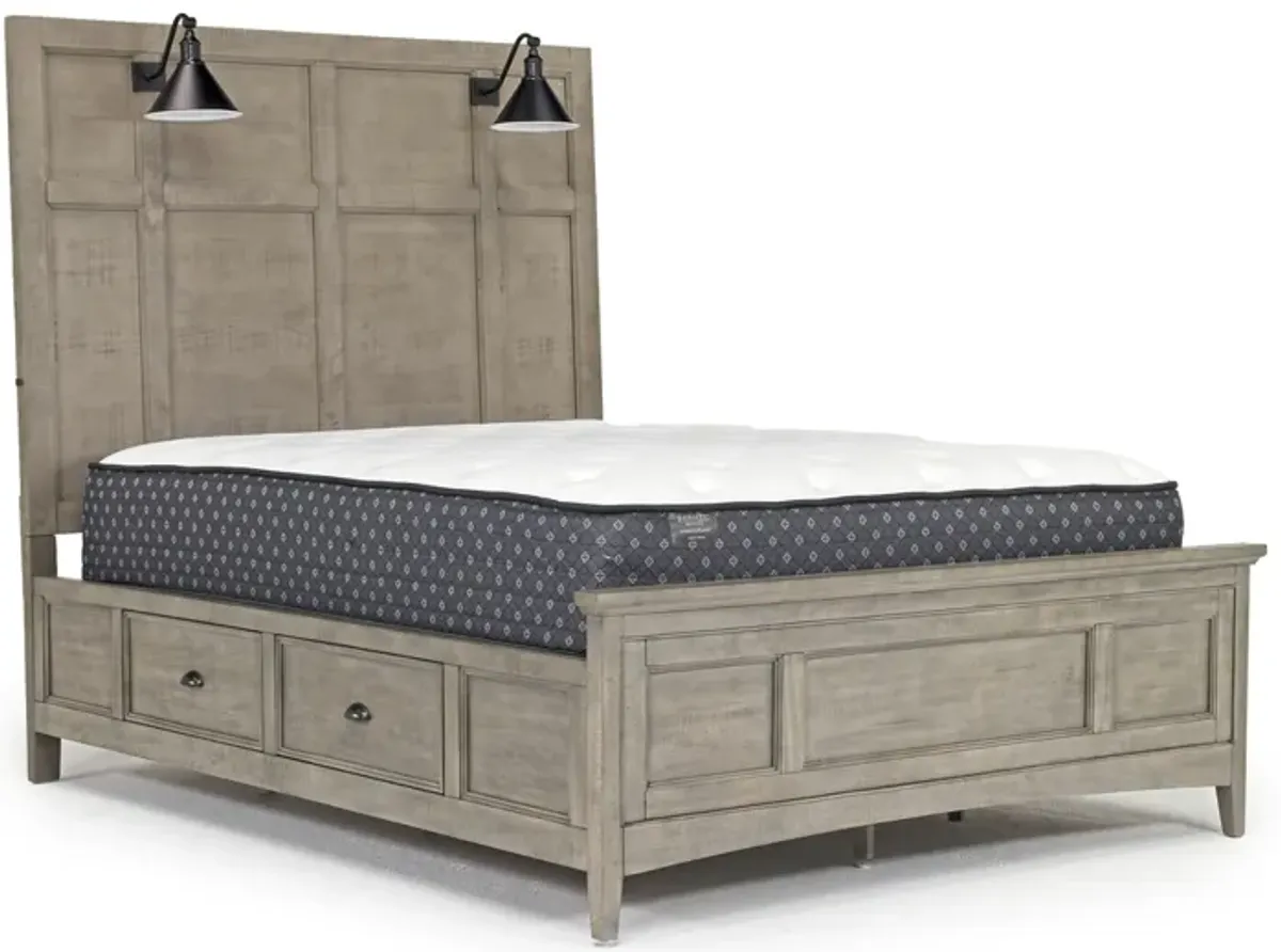 Bay Creek Panel Bed w/ Storage & Lights in Light Gray, Eastern King