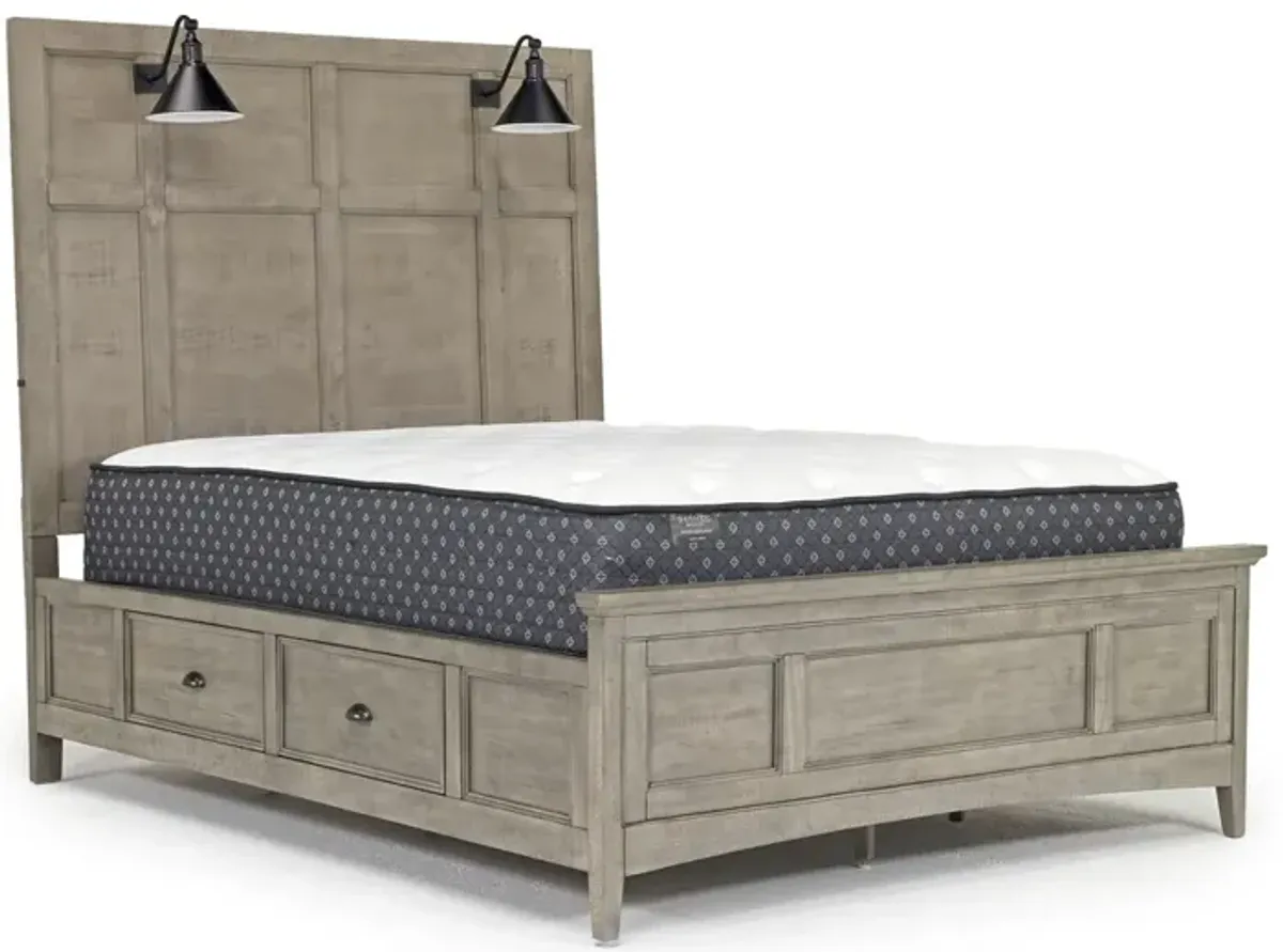 Bay Creek Panel Bed w/ Storage & Lights, Dresser, Mirror & Nightstand in Light Gray, Eastern King