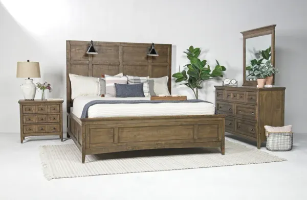 Bay Creek Panel Bed w/ Lights, Dresser, Mirror & Nightstand in Toasted Nutmeg, CA King