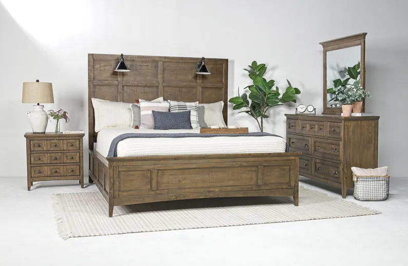 Bay Creek Panel Bed w/ Lights, Dresser, Mirror & Nightstand in Toasted Nutmeg, CA King