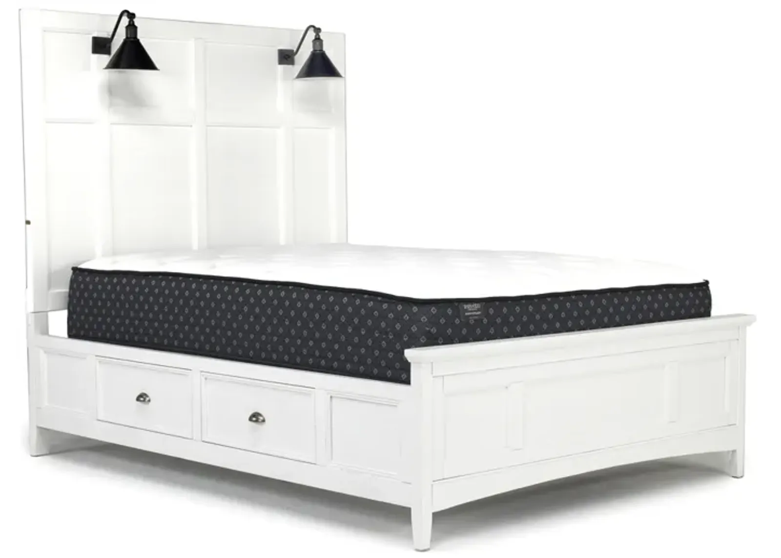 Bay Creek Panel Bed w/ Storage & Lights in Chalk White, Queen