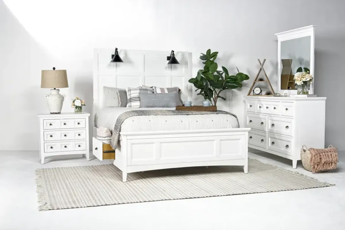 Bay Creek Panel Bed w/ Storage & Lights, Dresser, Mirror & Nightstand in Chalk White, Queen