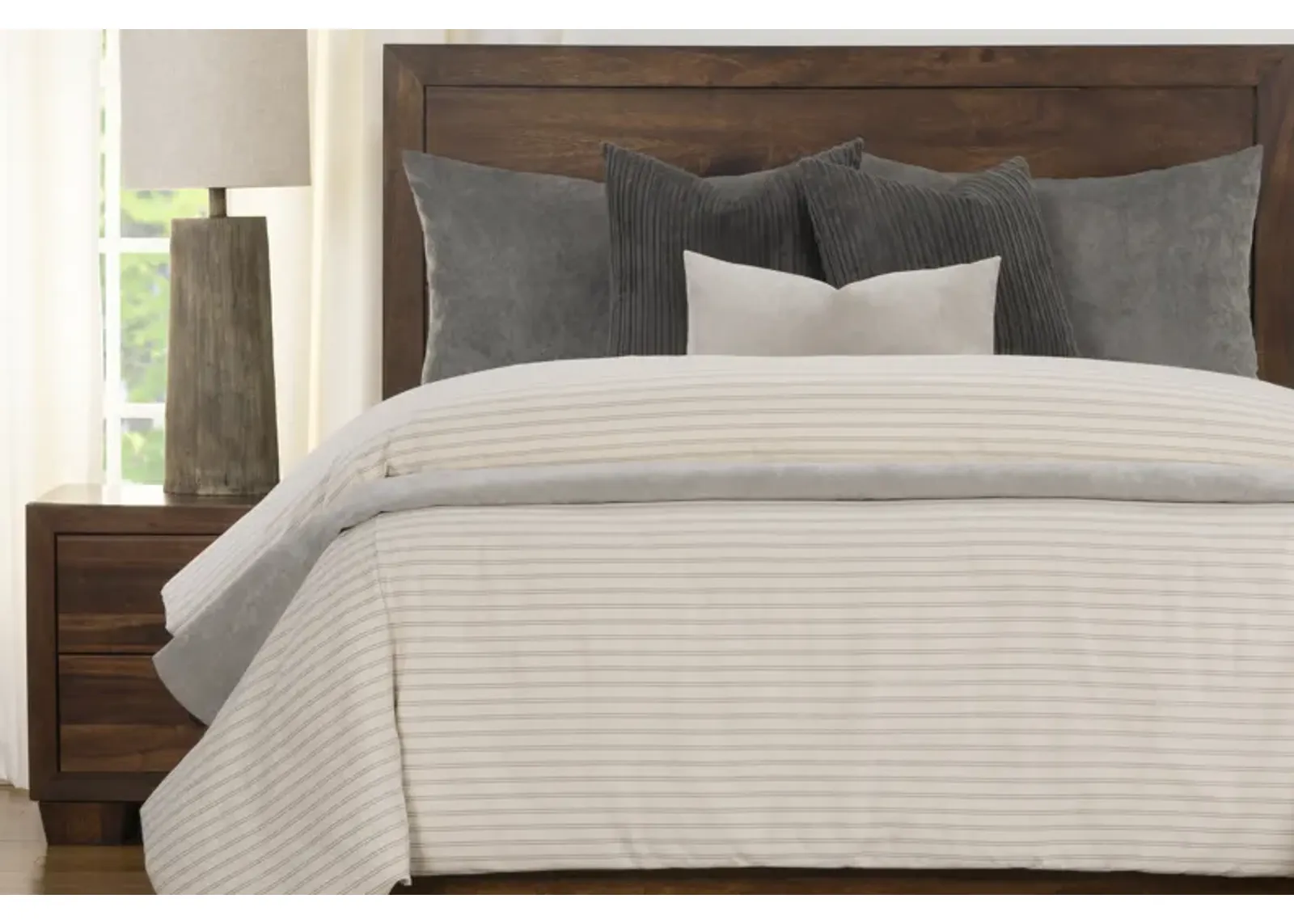 Ticking Stripe Duvet Set in Pewter / Smoke / Storm / Gray, CA King