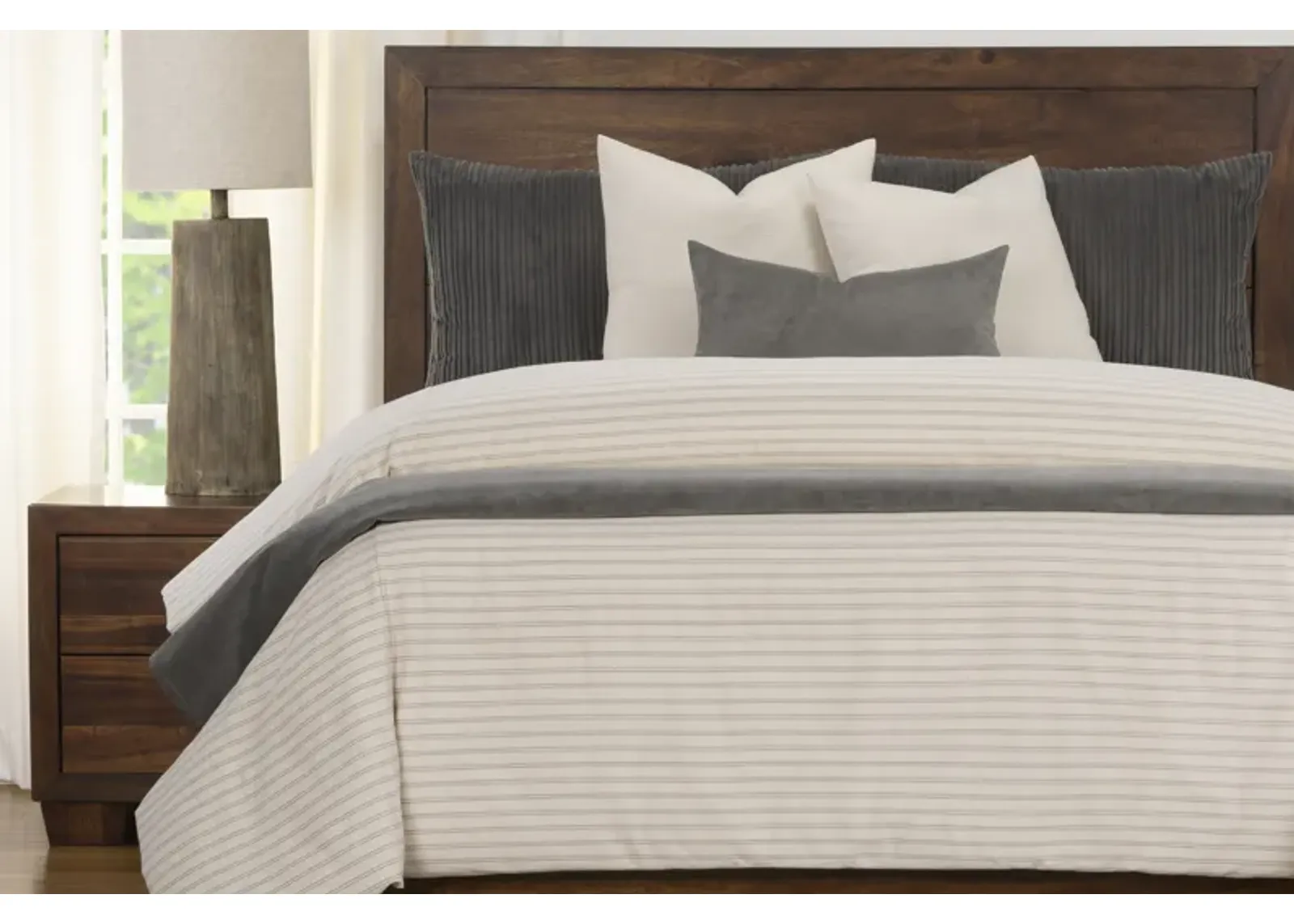 Ticking Stripe Duvet Set in Pewter / Storm / Sand / Smoke, Queen