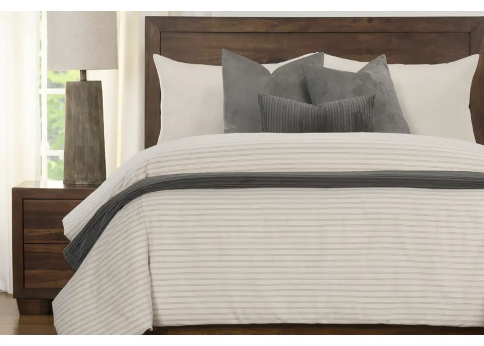 Ticking Stripe Duvet Set in Pewter / Sand / Smoke / Storm, Queen