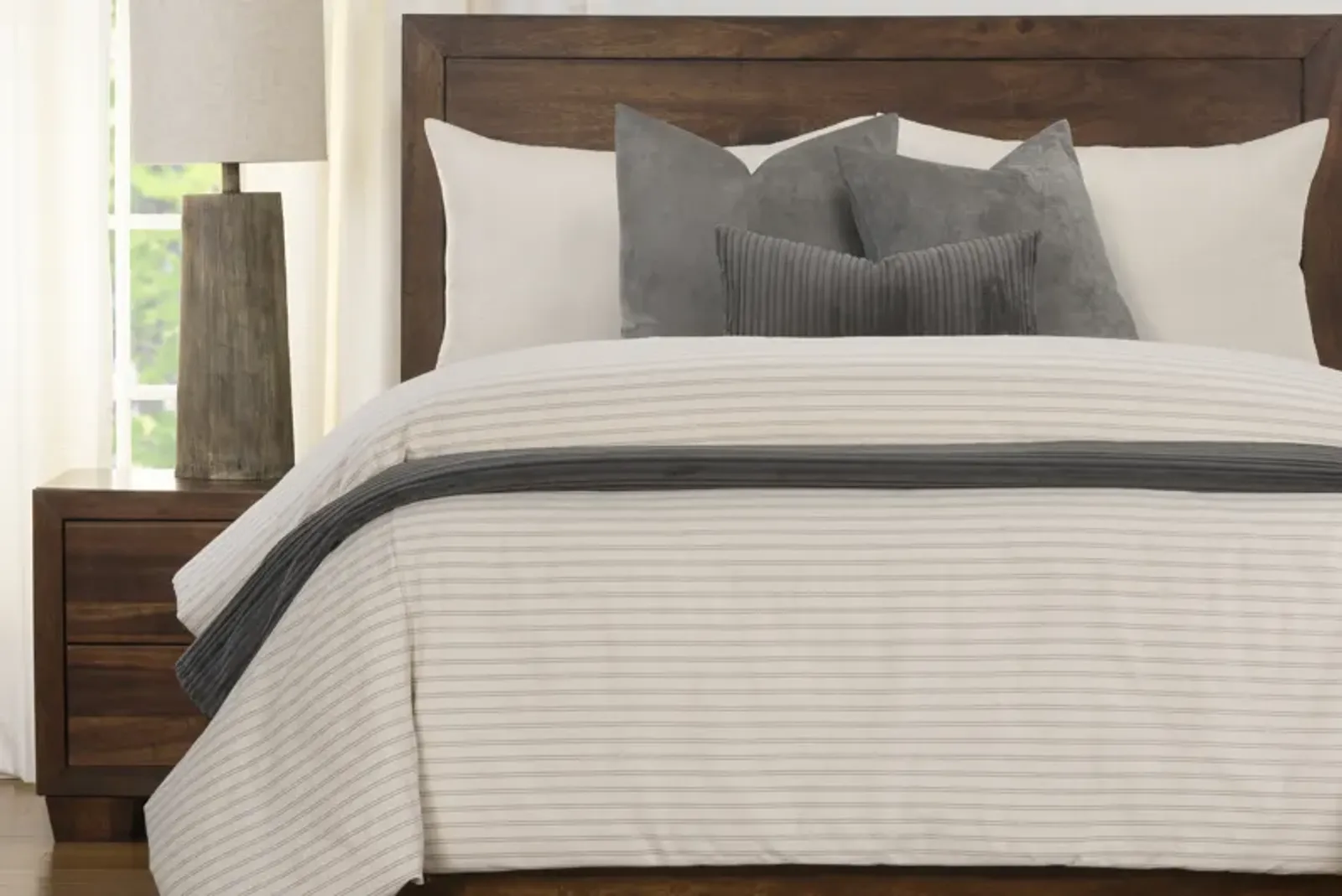 Ticking Stripe Duvet Set in Pewter / Sand / Smoke / Storm, CA King