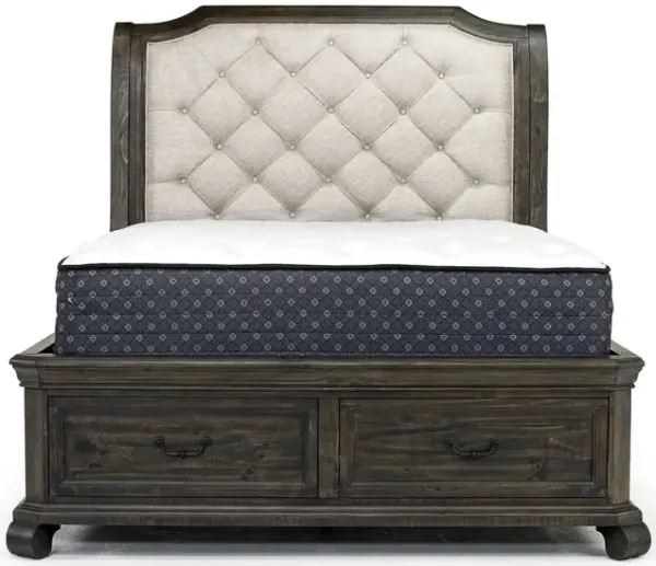 Bellamy Sleigh Bed with Storage, Dresser, Mirror & 4 Drawer Nightstand in Charcoal, Queen