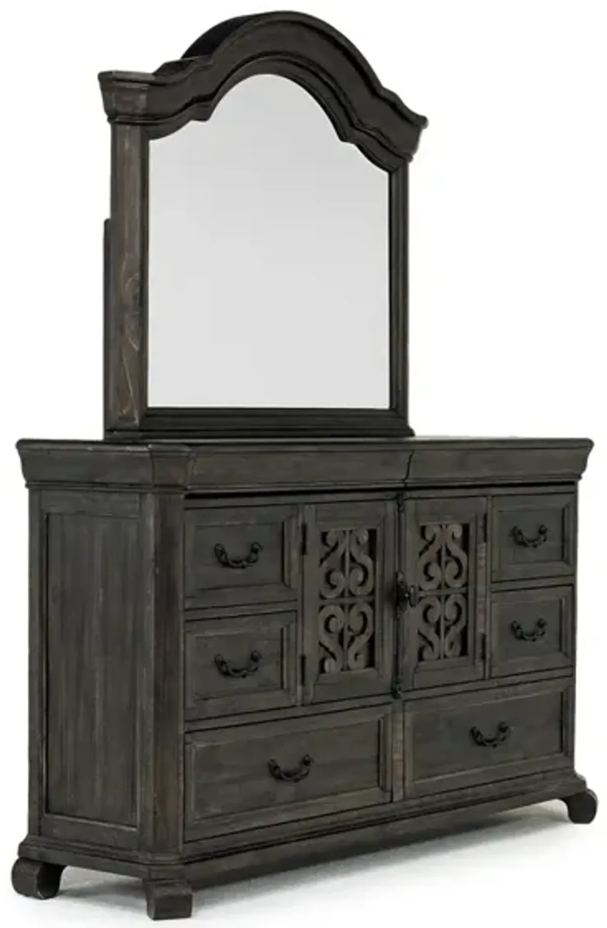 Bellamy Sleigh Bed, Dresser, Mirror & 4 Drawer Nightstand in White, Eastern King