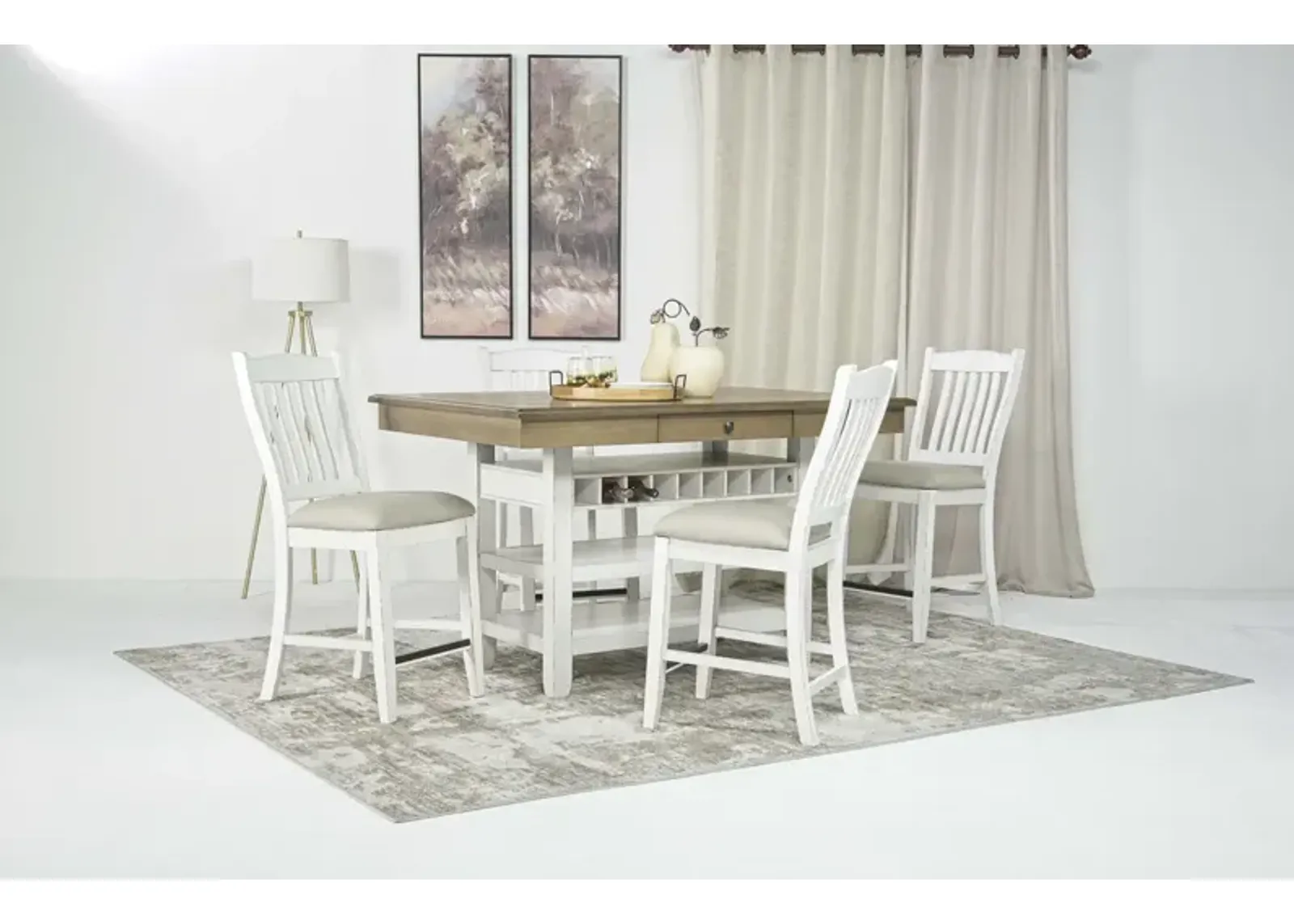 Bellevue Counter Height Dining Table & 4 Stools in Antique White