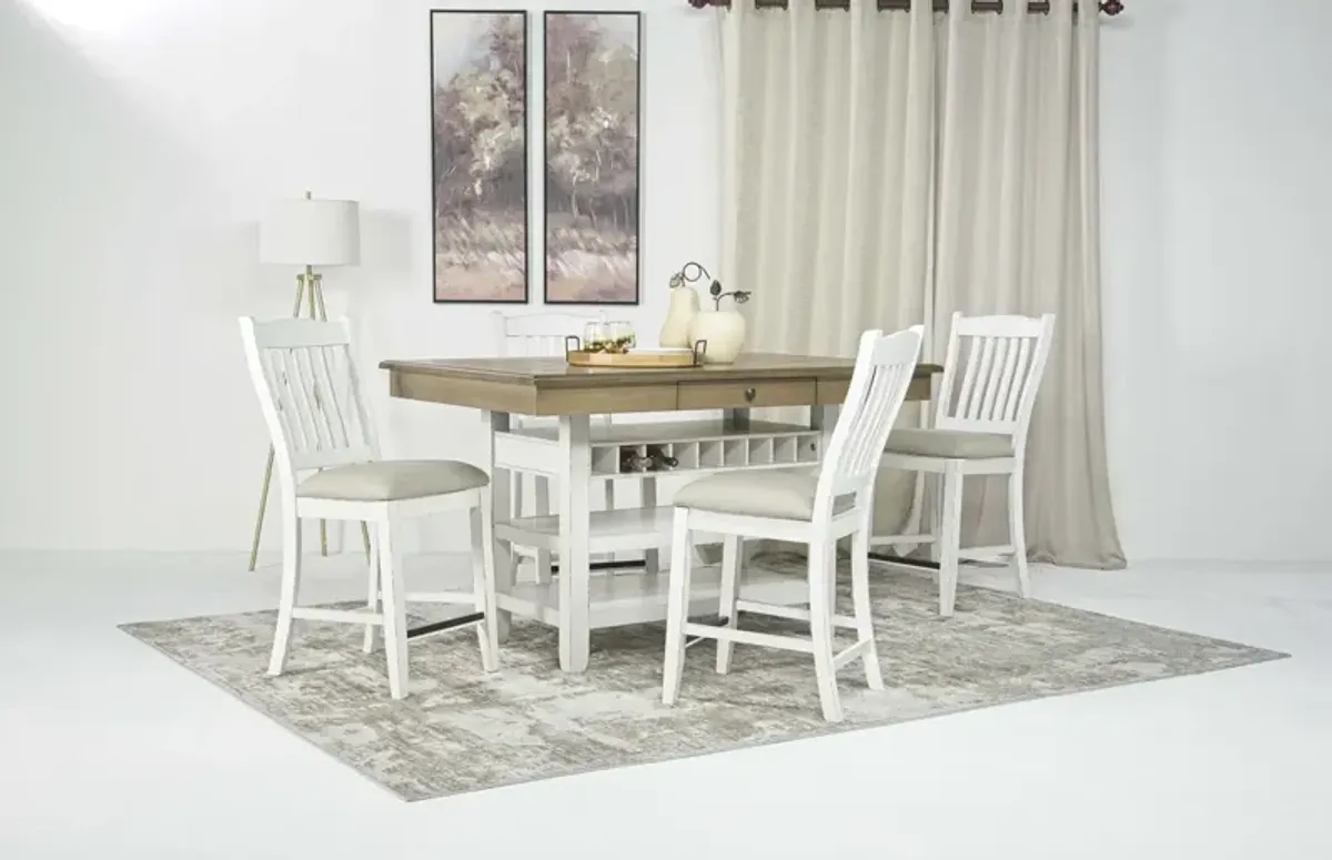 Bellevue Counter Height Dining Table & 4 Stools in Antique White