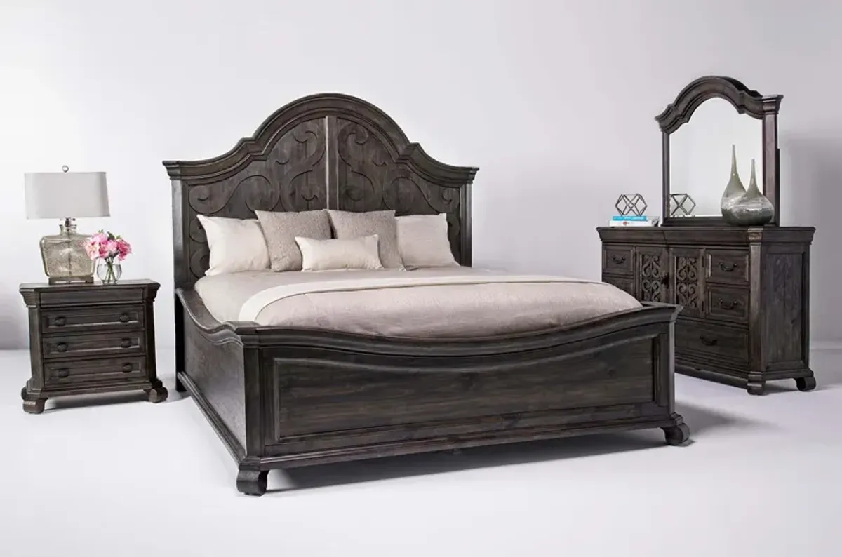 Bellamy Arch Panel Bed, Dresser & Mirror in Charcoal, CA King