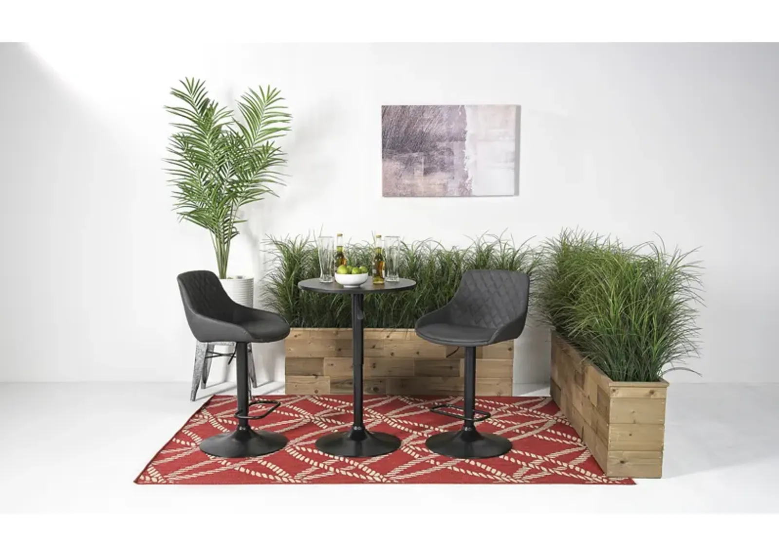 Bentley Adjustable Height Round Pub Table in Black & 2 Anibal Barstools, Swivel