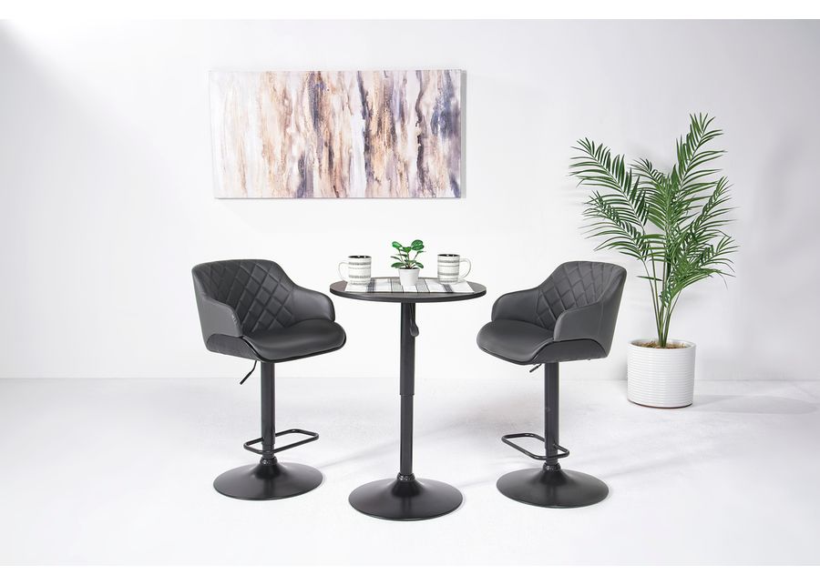 Bentley Adjustable Height Round Pub Table in Black & 2 Toby Barstools, Swivel