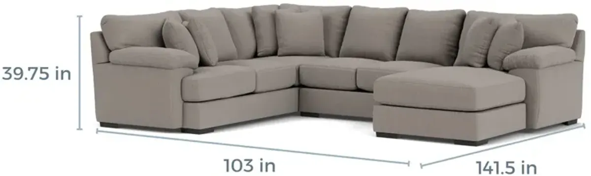 Bermuda Tux Loveseat Chaise Sectional, Right Facing, Down - Custom Order