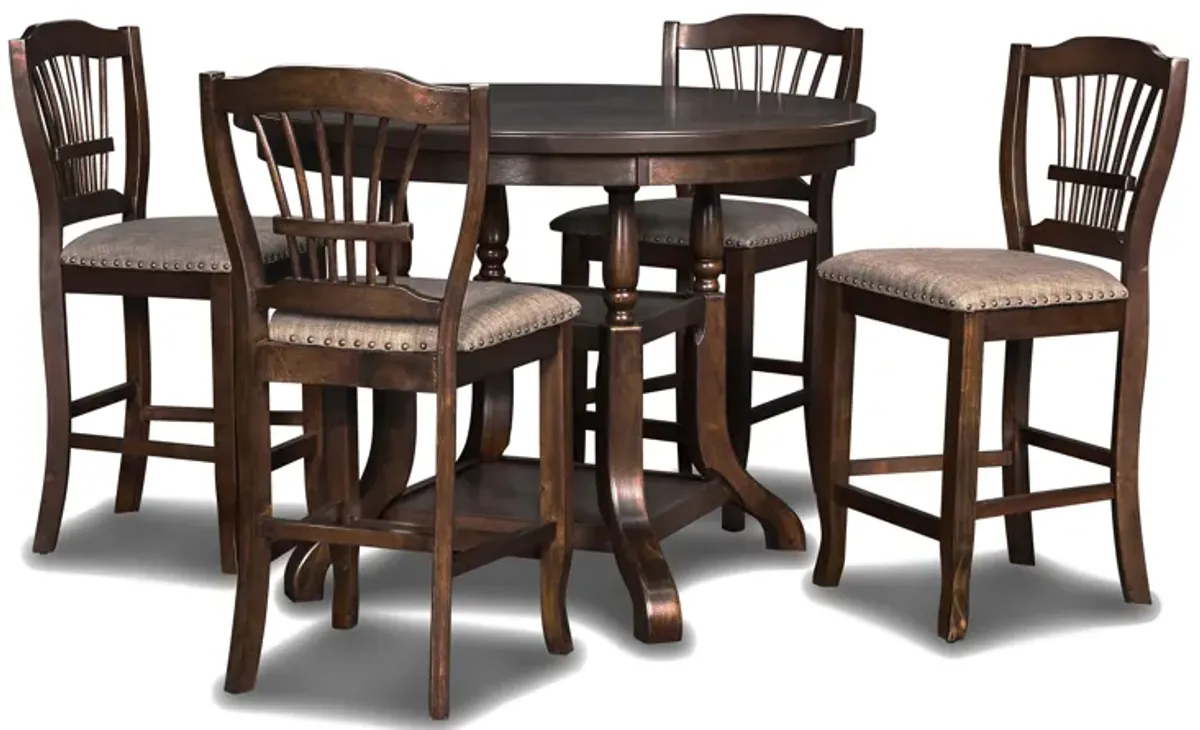 Bixby Round Counter Height Dining Table & 4 Stools in Espresso